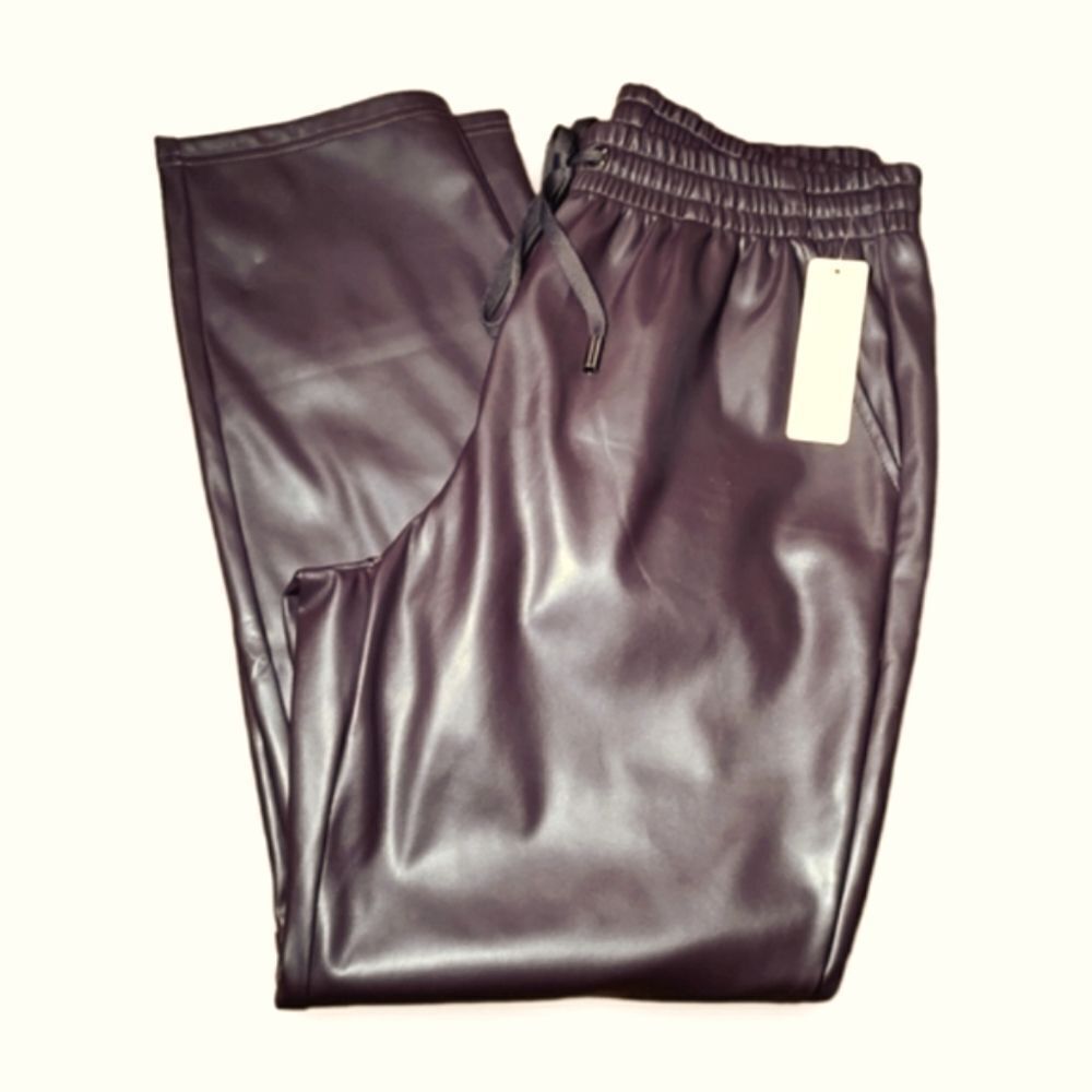 Laundry Bordeaux Cropped High Waist Faux Leather Joggers Pants Wine US S